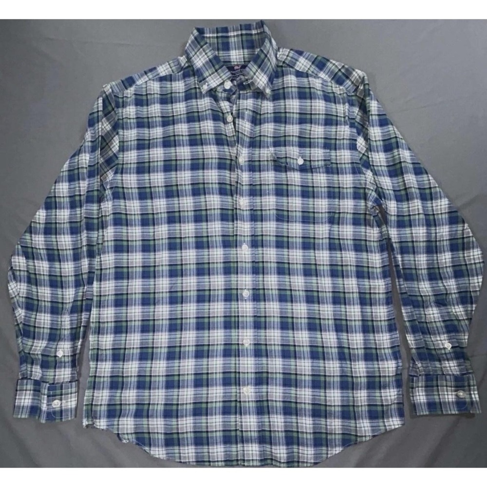 Vineyard Vines Crosby Shirt Mens M Blue Plaid Flannel Long Sleeve Button Up